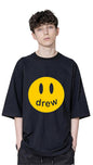 Uniplanet Store Solid Oversize Drew Round Neck Cotton Printed Black T Shirt For Men