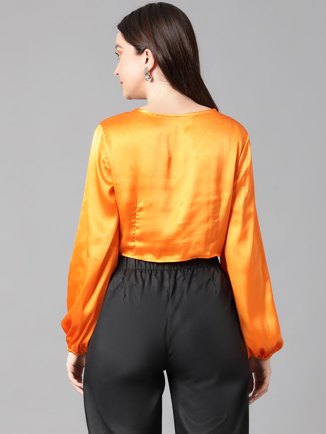 Kotty Womens Satin Full Sleeves Solid Top