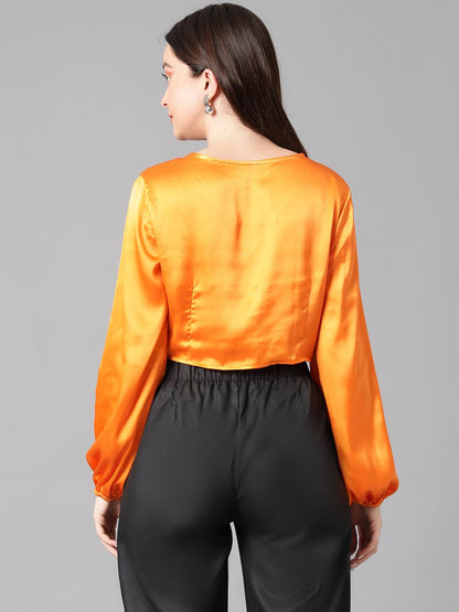 Kotty Womens Satin Full Sleeves Solid Top