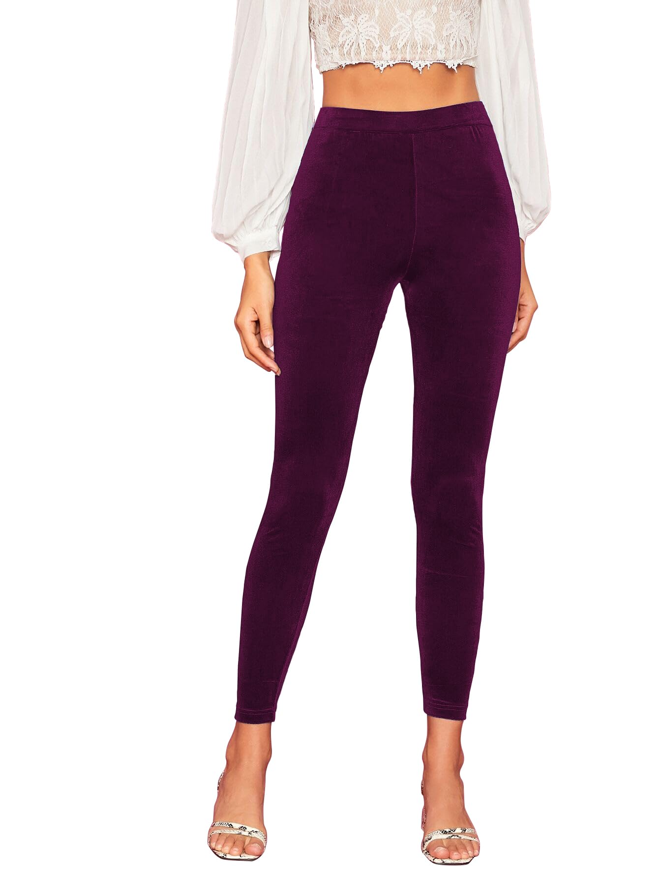 Shasmi Girls & Womens Wine Color Solid Elastic Mid Waist Ankle Length Velvet Fabric Leggings for Women, Fashionable Stretchy S
