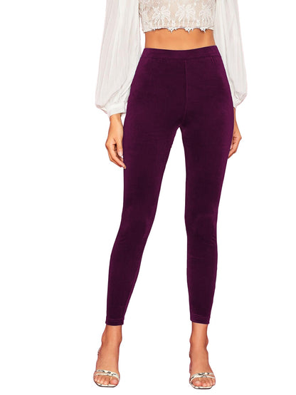 Shasmi Girls & Womens Wine Color Solid Elastic Mid Waist Ankle Length Velvet Fabric Leggings for Women, Fashionable Stretchy S