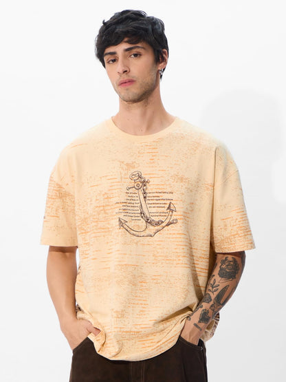 The Souled Store Lets Sail Oversized T-Shirt for Men Boys Cotton Casual Half Sleeves Baggy Loose Fit Drop Shoulder Round Neck B
