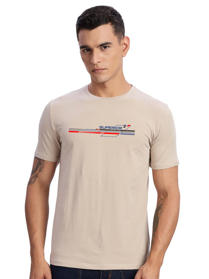 ADRO Men's Graphic Printed 100% Cotton T-Shirt - Regular Fit, Printed T-Shirts for Men (RN24-RAC-BE_Beige)