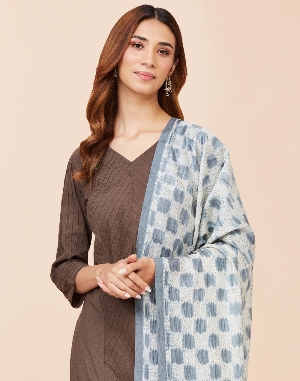 Fabindia Grey Silk Tie & Dye Printed Women Dupatta - (Size - Free size) - 2117466BROWN-GREY