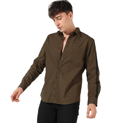 Campus Sutra Mens Solid Olive Green Button Up Collared Shirt for Casual Wear | Shirt Crafted with Regular Sleeve, Comfort Fit &