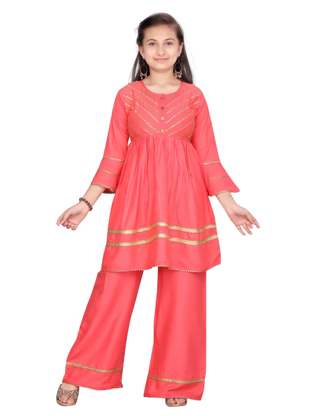 Aarika Girls Gajri Colour Cotton kurti Palazzo Set