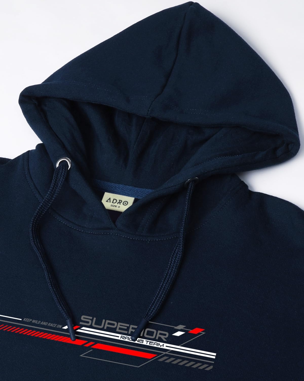 ADRO Men's Cotton Blend Neck Hooded Sweatshirt (H24-RAC-NB_Navy Blue