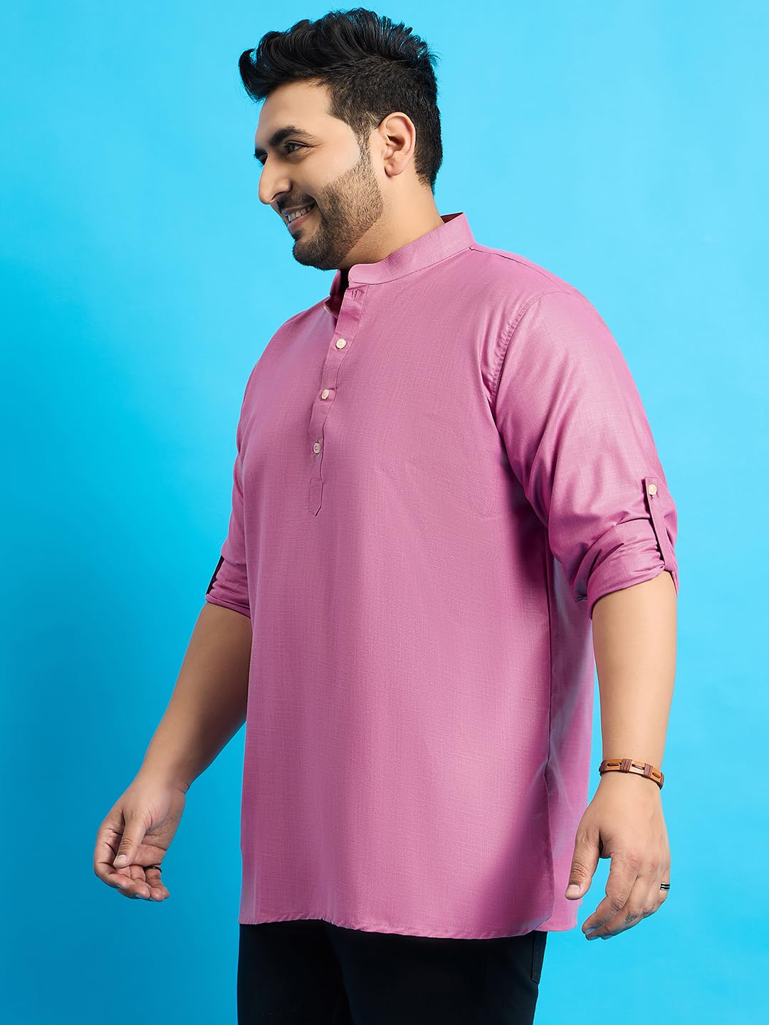 Bigbanana Plus Size Men'S Regular Fit Solid Short Kurta