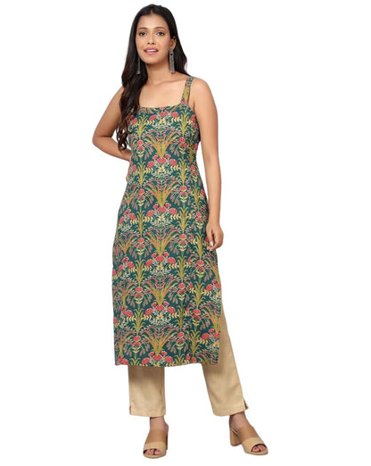 Patlani WomenS Cotton Blened Sleeveless Printed Full Stitched Kurti.(K-199) Green
