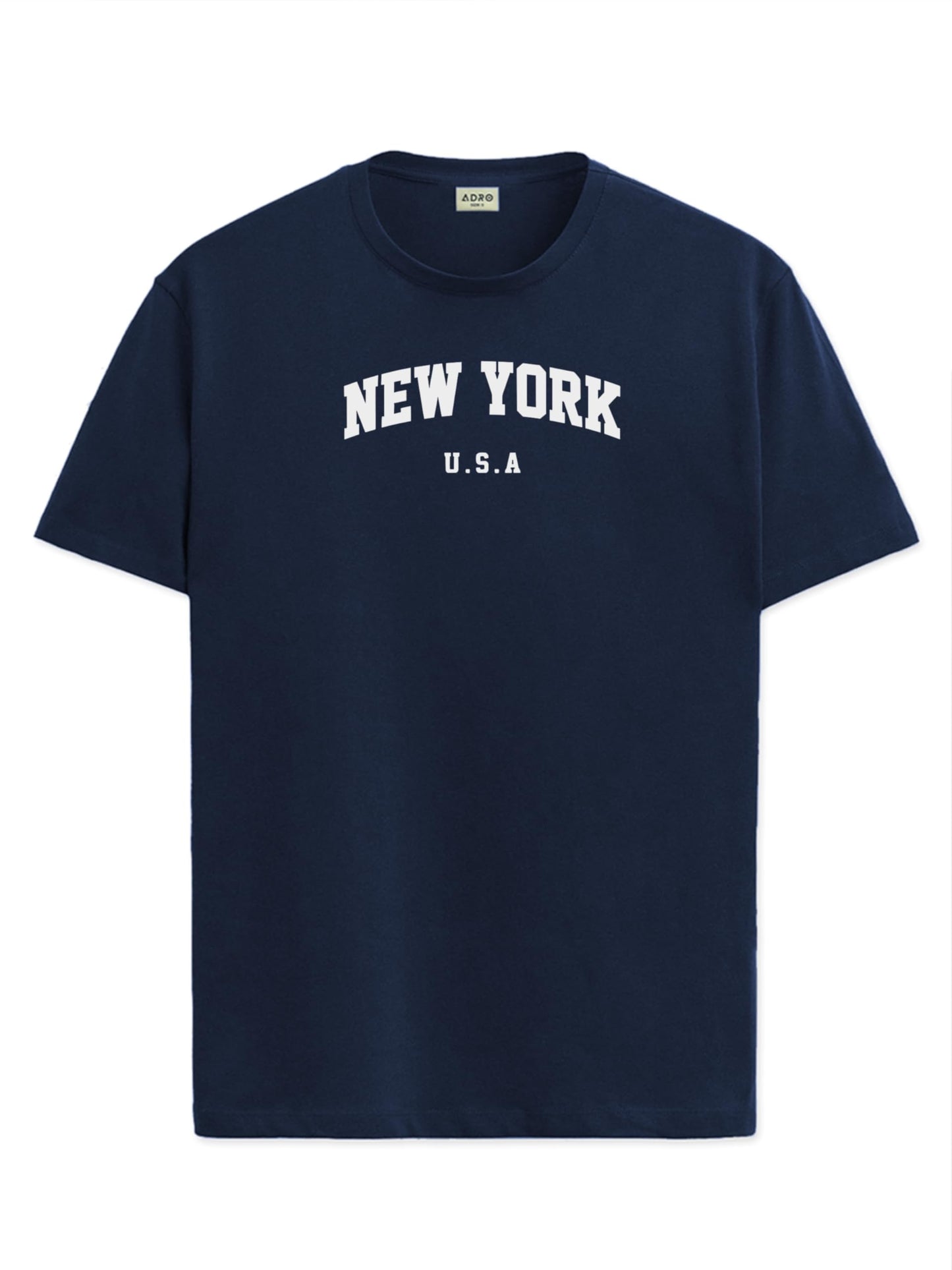 ADRO Mens New York Printed Tshirt for Men - Premium Cotton T Shirt for Men - Urban Stylish T-Shirt in Regular Fit Navy Blue T-Sh