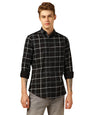 Dennis Lingo Men Slim Fit Cotton Full Sleeves Windowpane Checks Casual Shirts Black