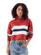 The Souled Store Solids: Red and Off White Women and Girls Long Sleeves High Neck Cotton Oversized Cropped Polos