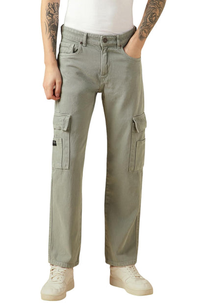 Dennis Lingo Mens Green Cotton Relaxed Fit Mid-Rise Casual Jeans DLMJNMJJ24008_SG