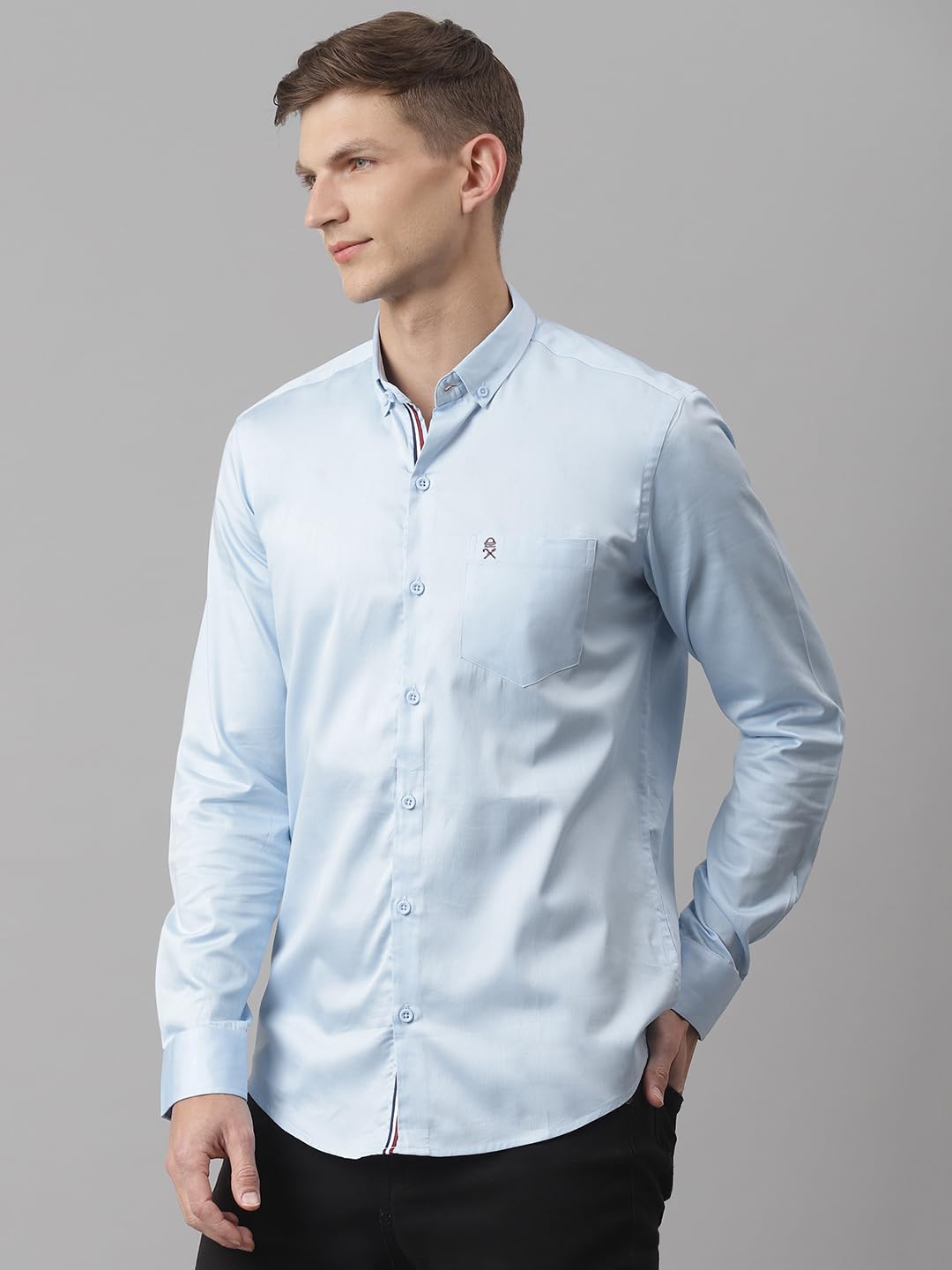 Thomas Scott Button Down Collar Regular Fit 100% Cotton Casual Shirts for Mens Sky Blue
