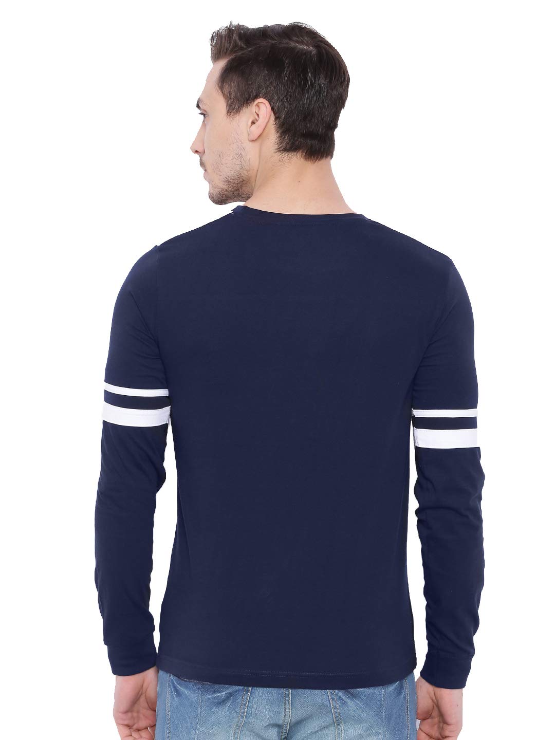 ADRO Men's Full Sleeve Cotton Color Block T-Shirts (FR2-4-TIP-NB-2XL_Navy Blue3)