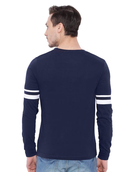 ADRO Men's Full Sleeve Cotton Color Block T-Shirts (FR2-4-TIP-NB-2XL_Navy Blue3)