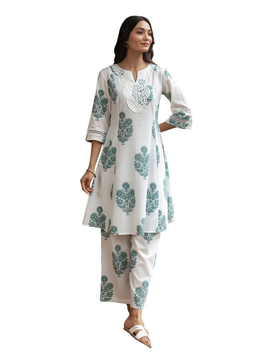Yashika Women's Cotton Blend Trendy Regular Fit Solid Printed Kurti with Bottom |Kurti Set for Women