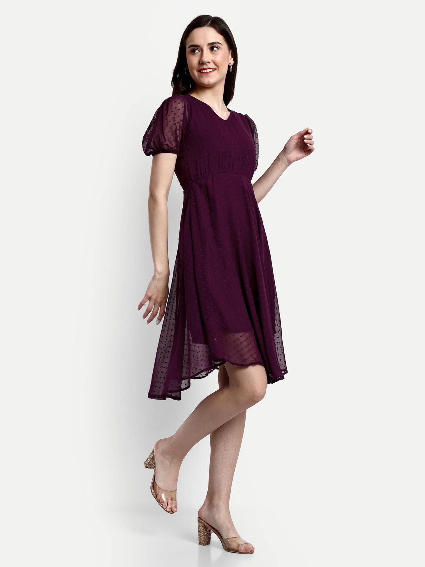 Tagas Women'S Georgette A-Line Knee-Length Dress (Op-3210- Burgundy)