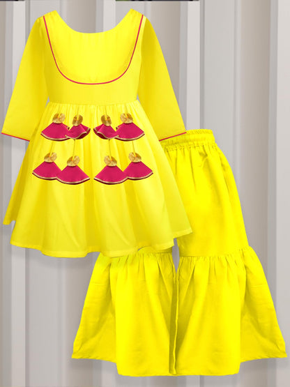 A.T.U.N. (ALL THINGS UBER NICE) A.T.U.N. Girls Yellow Kurta with Sharara Set