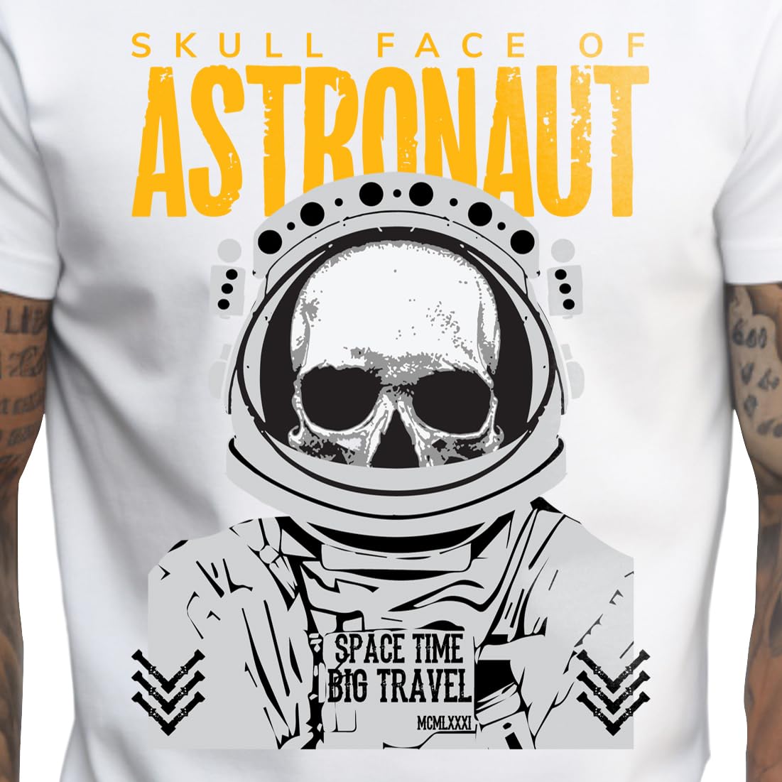 Peppyzone Mens Regular Fit T-Shirt (PZ-SkullAstronaut913_White5
