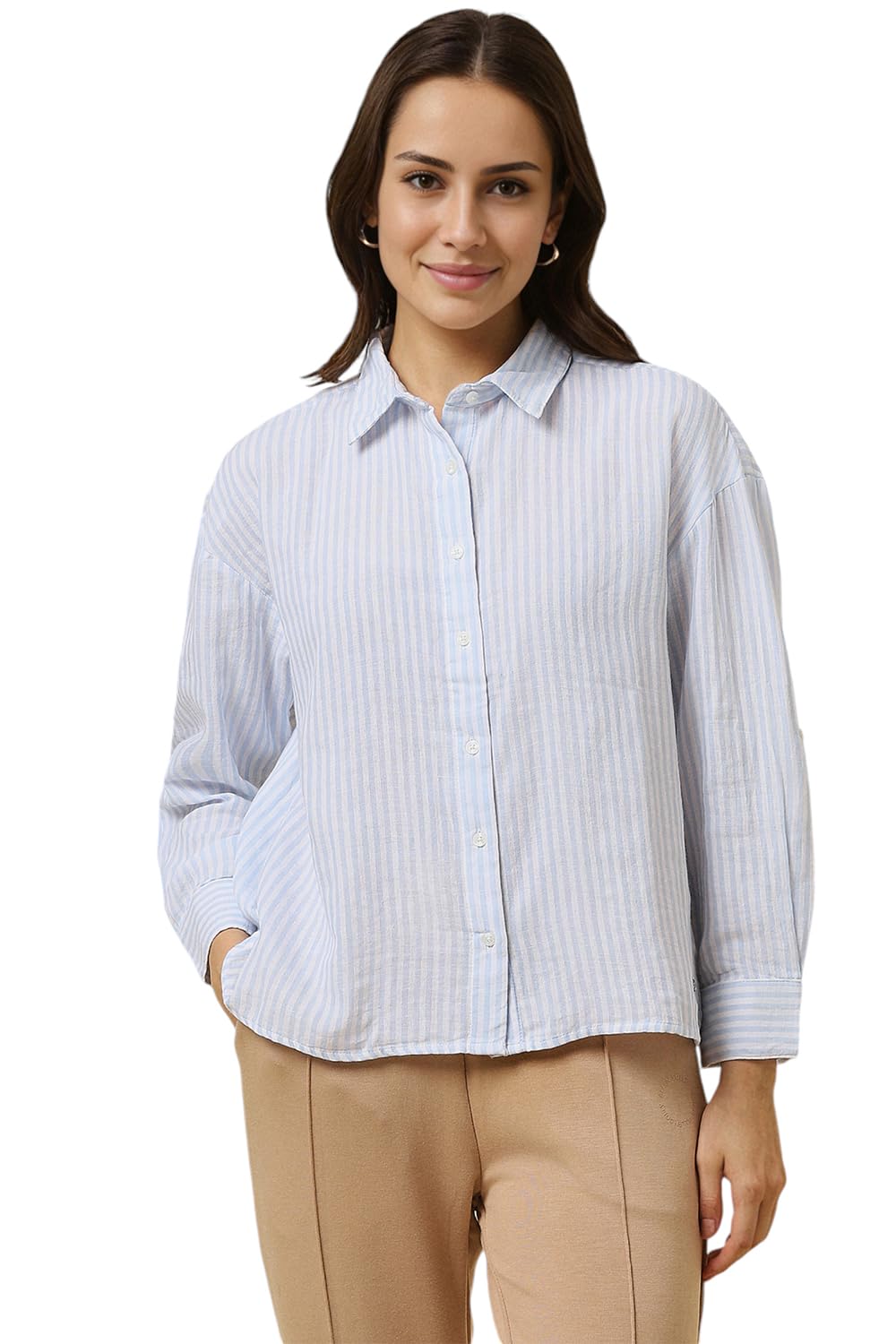 Allen Solly Women Striped Casual Cotton Full Sleeve Stretch Button-Down Shirt