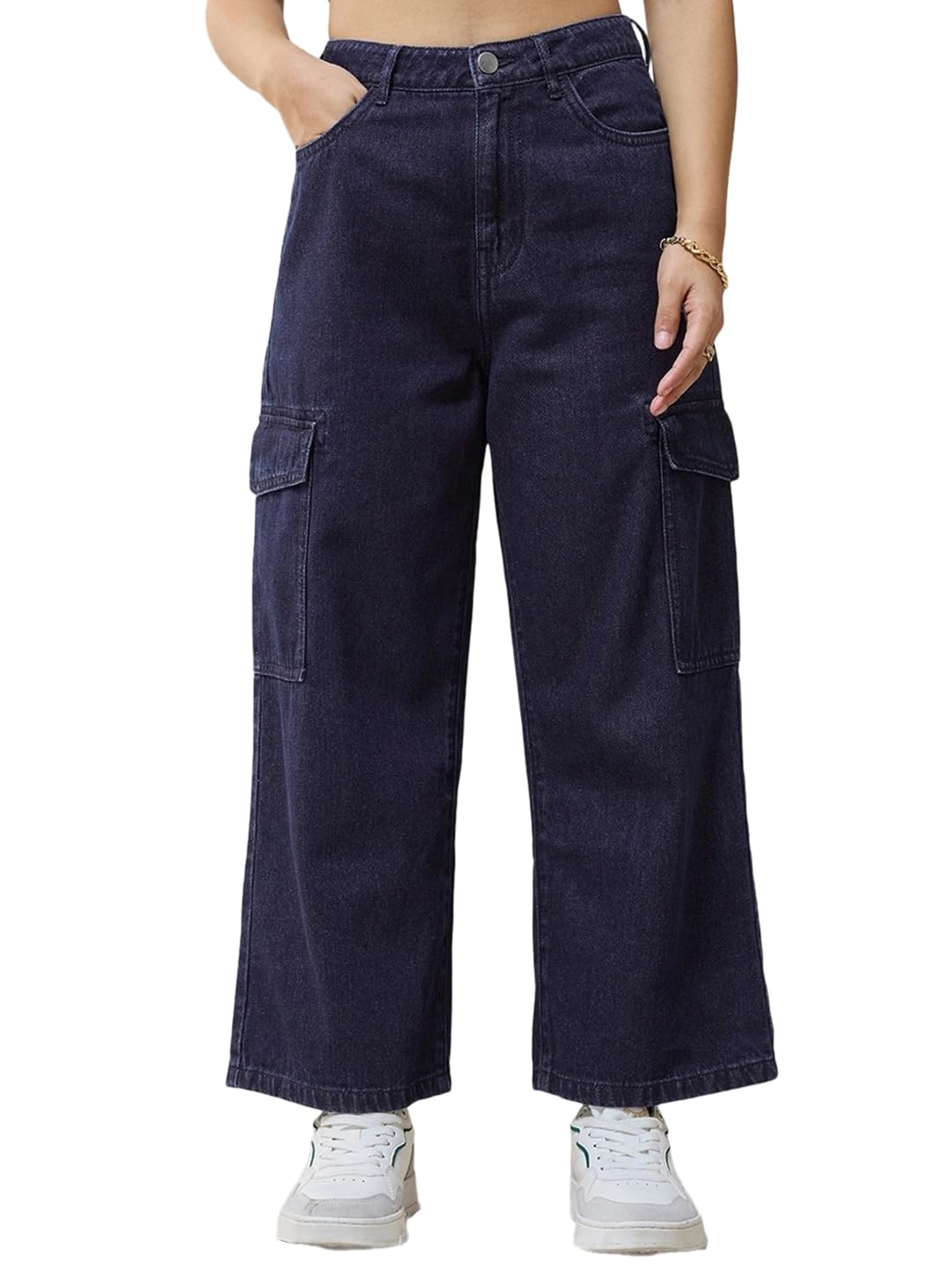 Bewakoof WomenS Baggy Stright Fit Cropped Jeans_624274_Blue_34