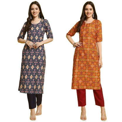 Pinkmint Elegant Printed Crepe Kurta And Pant Set For WomenS Ll Fashionable Kurti Combo Set Ll Stright Round Neck Kurti (Pack O