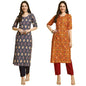 Pinkmint Elegant Printed Crepe Kurta And Pant Set For WomenS Ll Fashionable Kurti Combo Set Ll Stright Round Neck Kurti (Pack O
