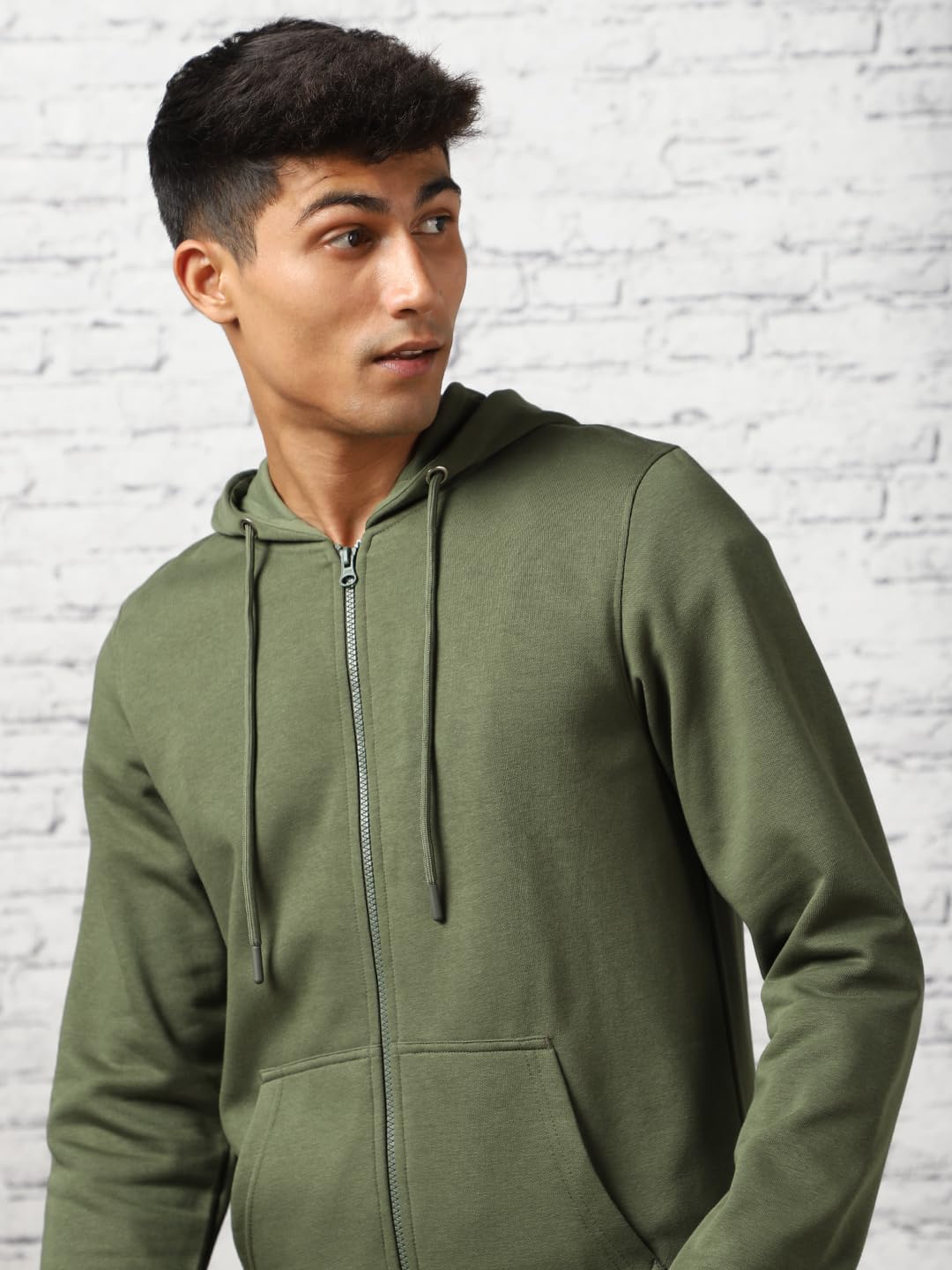 NOBERO Mens Cotton Neck Hooded Regular Sweatshirt (1M-Twzp-R0004_Navy Blue