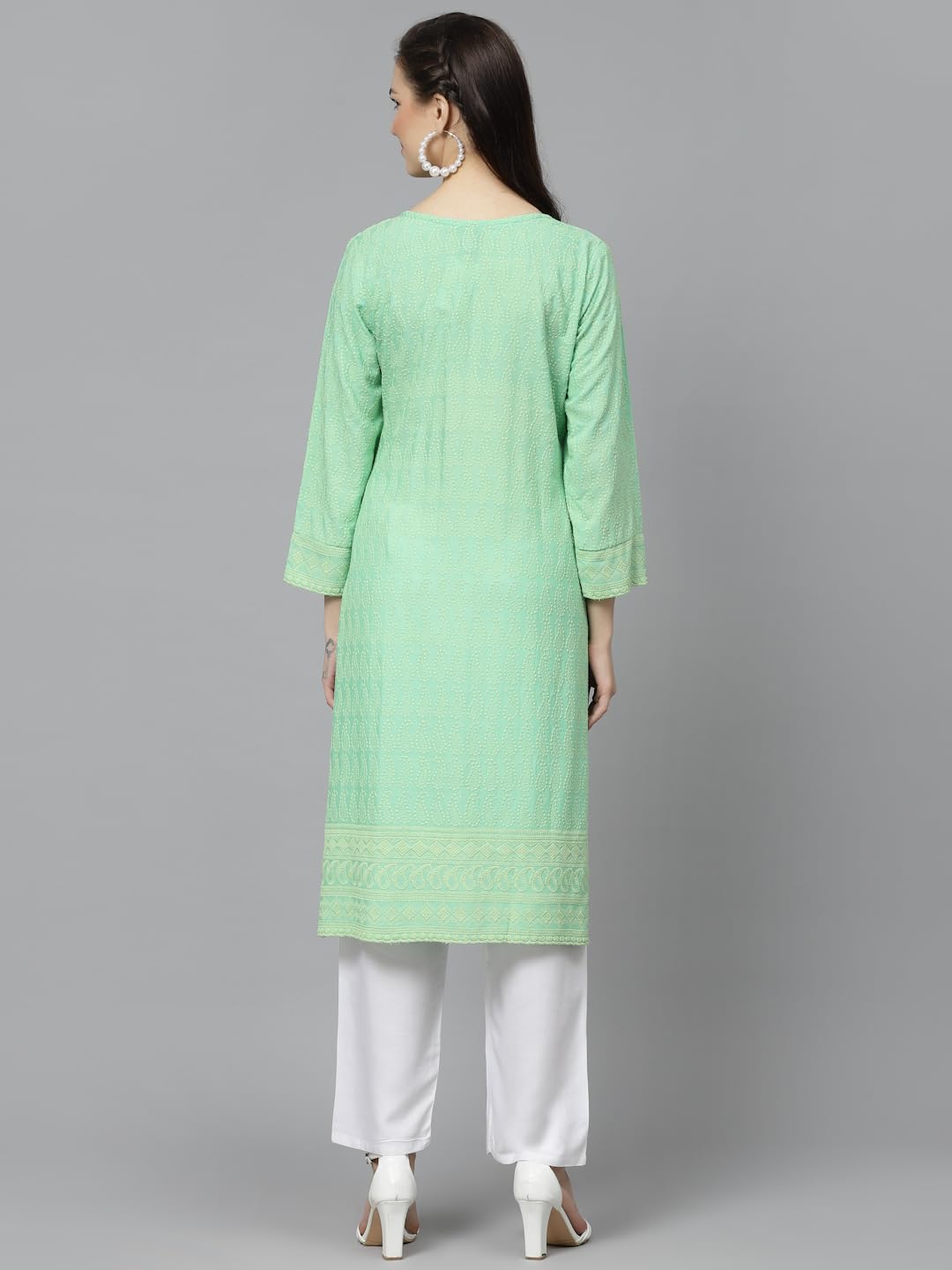 Yashika Women Women's Chikankari Orange Color Long Sleeve Straight Kurta(YS-K1110-S)