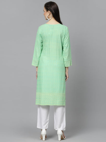 Yashika Women Women's Chikankari Orange Color Long Sleeve Straight Kurta(YS-K1110-S)