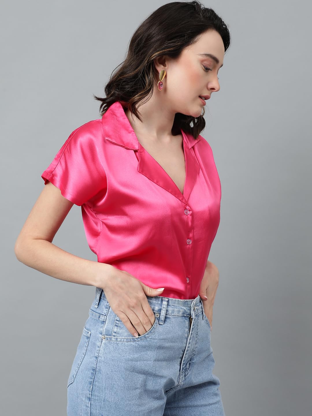 Kotty WomenS Relaxed Fit Solid Spread Collar Casual Shirt