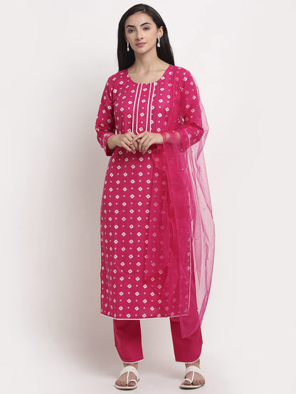 ANNI DESIGNER Women's Cotton Straight Kurta with Pant & Dupatta (SONA Pink)
