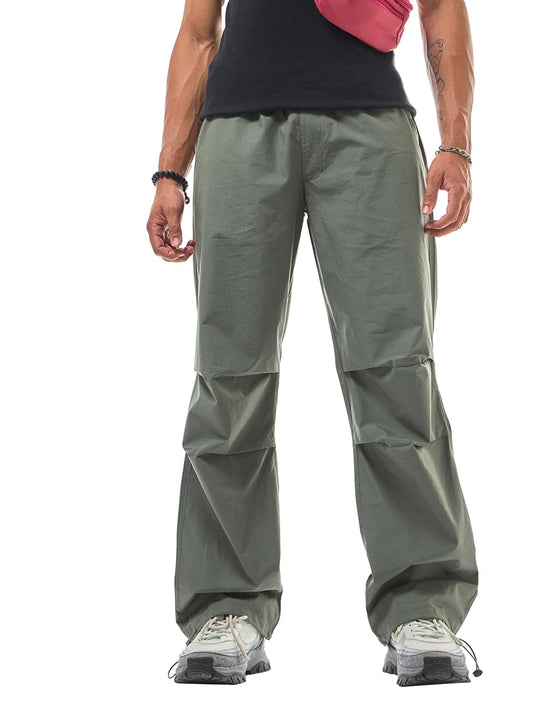 Bewakoof Mens Solid Baggy Oversized Fit Cotton Parachute Mid Rise Relaxed Pants_629285_Green_2XL