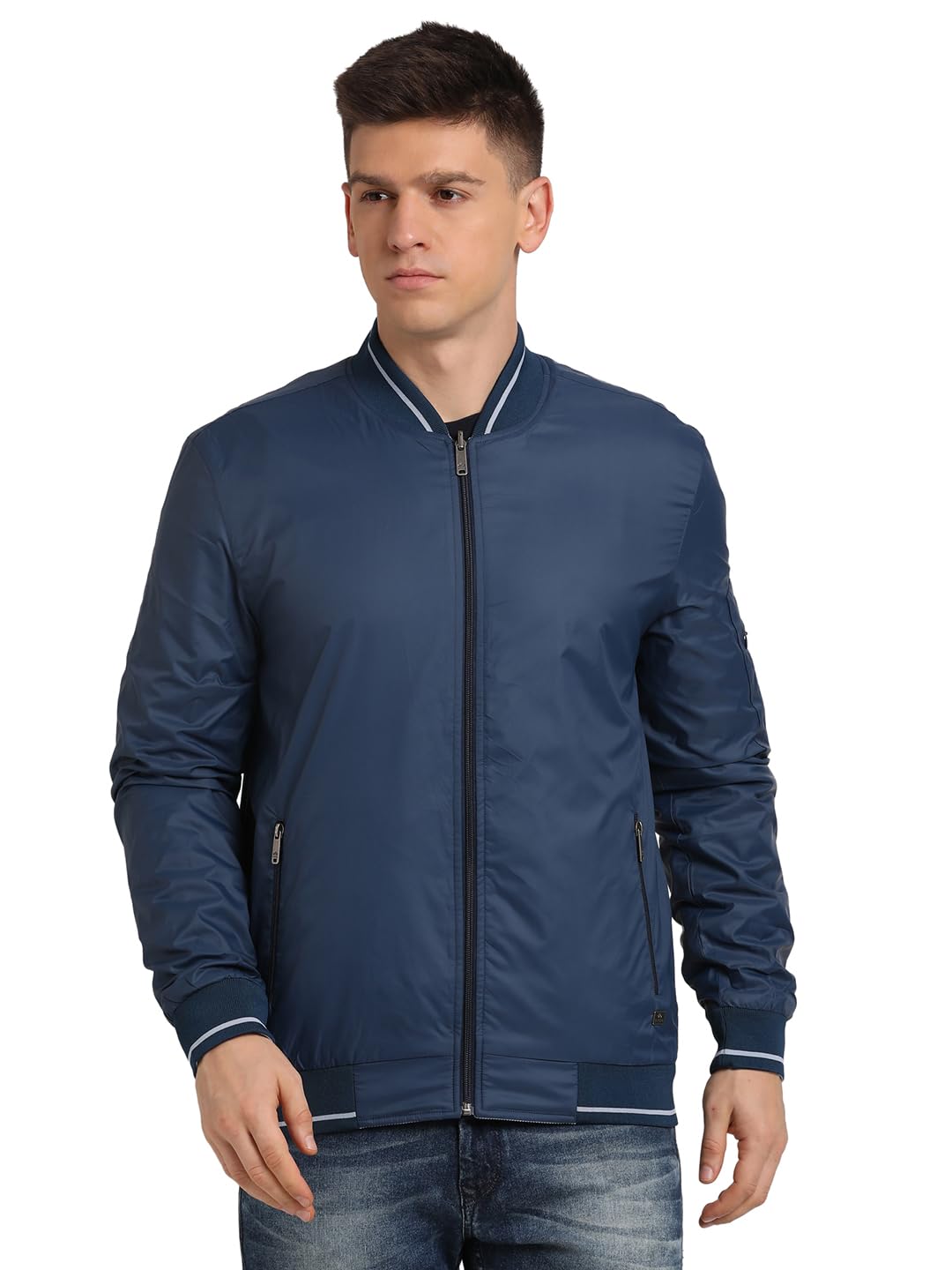 Turtle Men Polyester Solid Blue & Grey Zipper Reversible Windcheater Jacket
