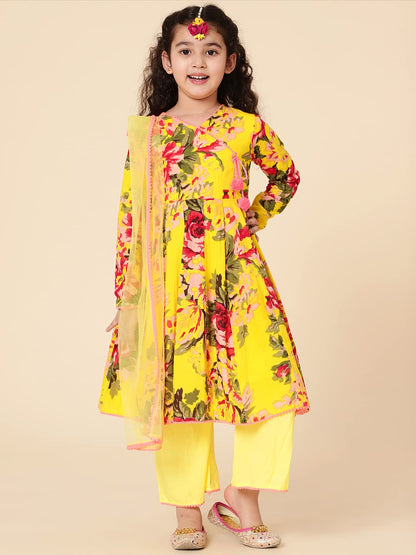 A.T.U.N. (All Things Uber Nice) A.T.U.N. Girls Floral Printed Anarkali Palazzo Set