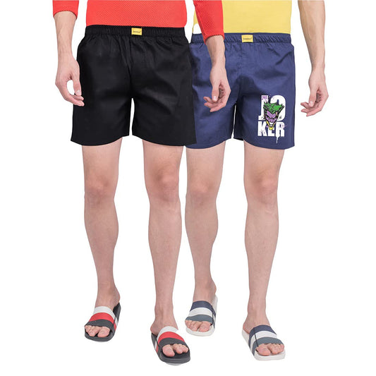 Bewakoof Mens Cotton Regular Fit Printed Boxer Shorts Combo Casual Pack of 2-682479, Green 17,Black 01, Samll