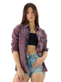 The Souled Store Classic Denim Shirt: Berry Blush Women and Girls Collared Neck Long Sleeves Button Front Cotton Blend Boyfriend