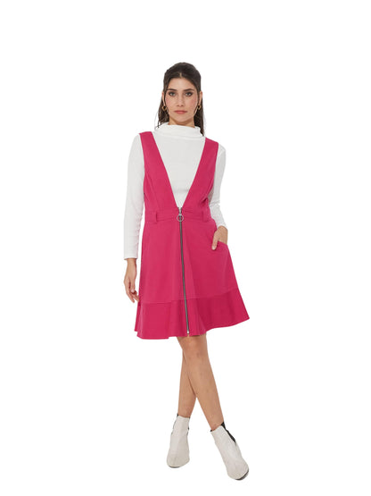 Miss Chase Polyester Pinafore Dress With Zipper Detail And Side Pockets (Mcaw25D16-95-122-06, Pink, Xl)