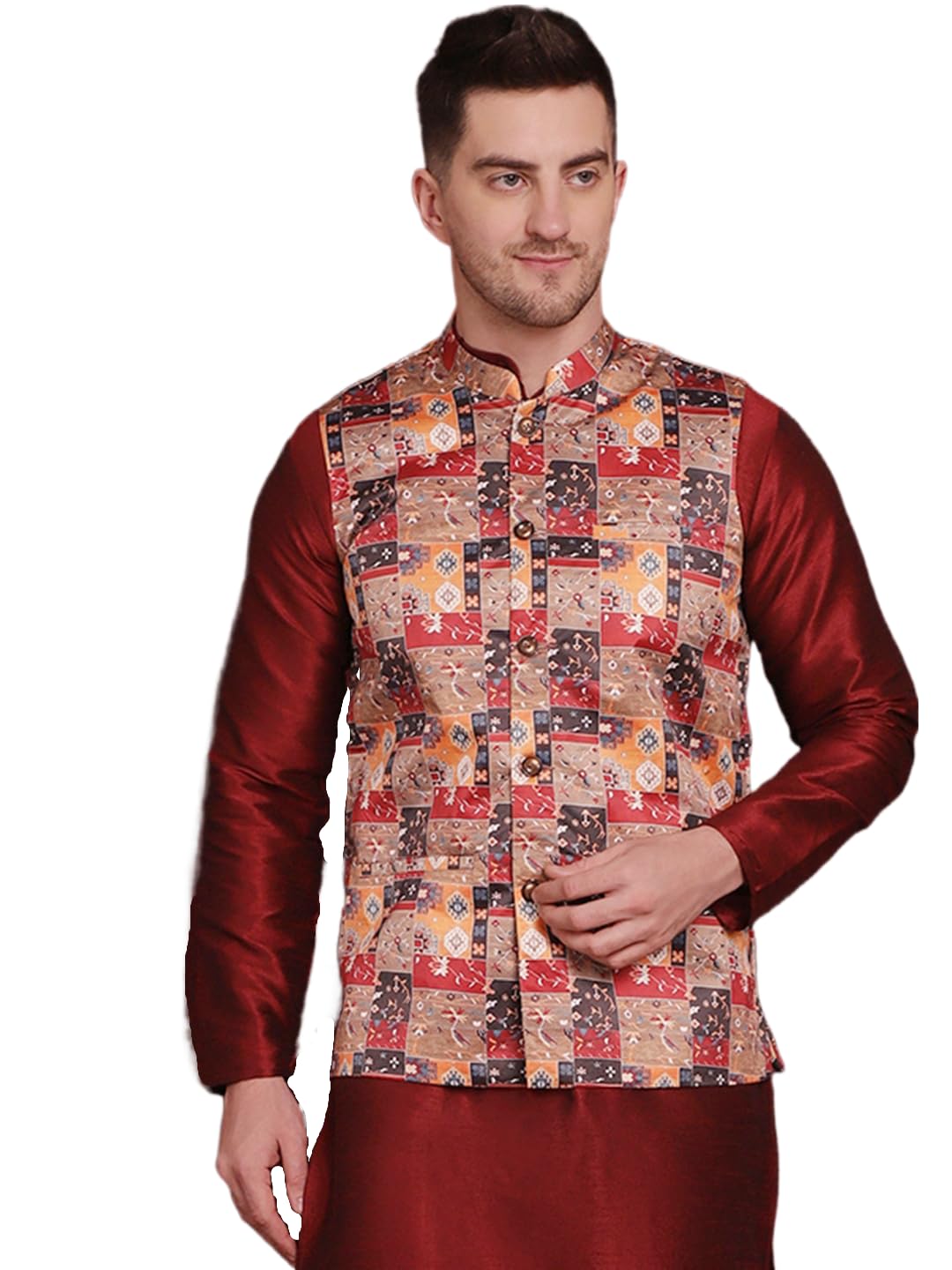 Jompers Mens Floral Printed Nehru Jacket
