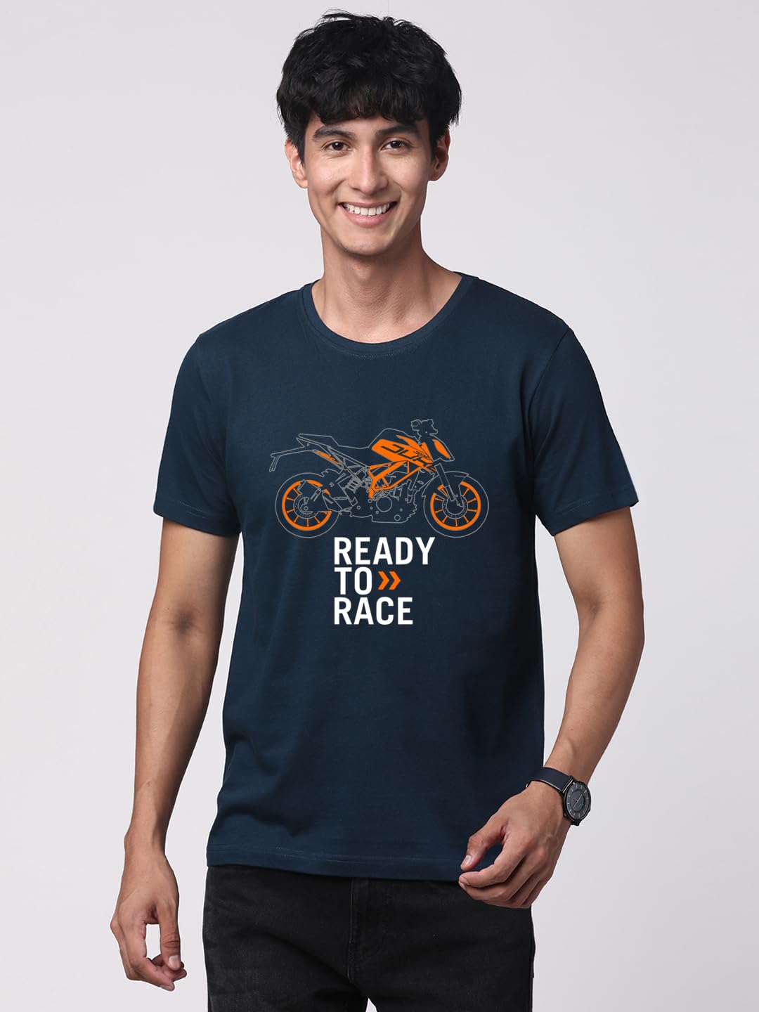 ADRO Men's Biker Design Printed 100% Cotton T-Shirt - Regular Fit, Printed T-Shirts for Men (RN24-KTM-SB_Teal)