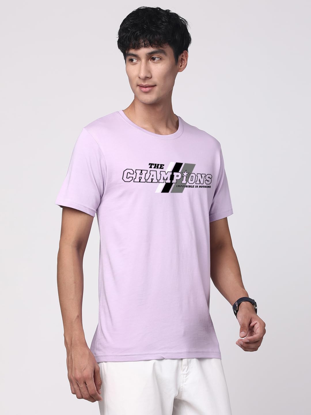 ADRO Men's Graphic Printed 100% Cotton T-Shirt - Regular Fit, Printed T-Shirts for Men (RN24-CMP-PU_Purple)