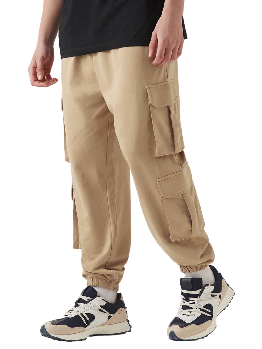 Bewakoof Air 1.0 Men Solid Super Loose Fit Poly Cotton Cargo Joggers_646427_Brown_XL
