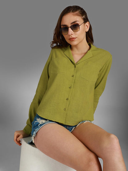 High Star WomenS Regular Fit Shirt (Hswshw23001Fk_Gn_Green
