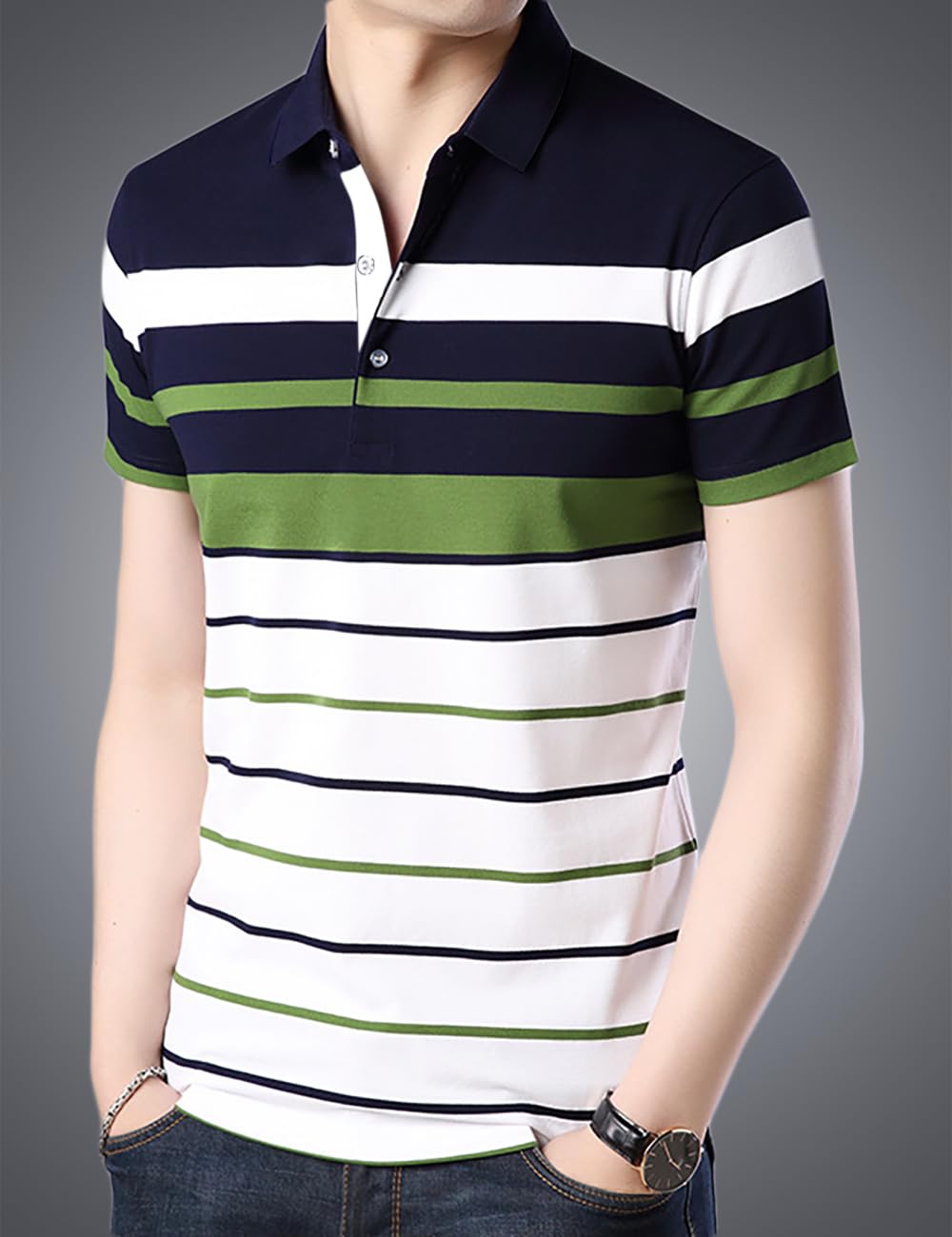 Noble Monk MenS Regular Fit Polo Neck T-Shirt | Half Sleeve | Stripe On Chest | Collared Neck Tshirt For Men