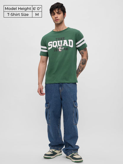 The Souled Store Looney Tunes: Squad Men and Boys Short Sleeves Round Neck Green Graphic Printed Regular Fit Cotton T-Shirts