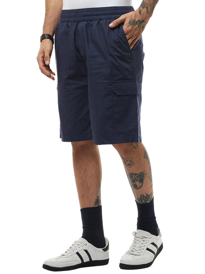Bewakoof Mens Solid Oversized Fit Poplin Cargo Shorts_634300_Blue_XL