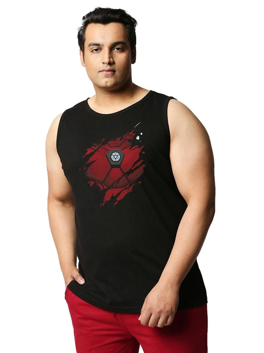Bewakoof Official Marvel Merchandise MenS Graphic Print Regular Fit Sleeveless Round Neck Cotton Plus Size Vest_340187_Black_5Xl