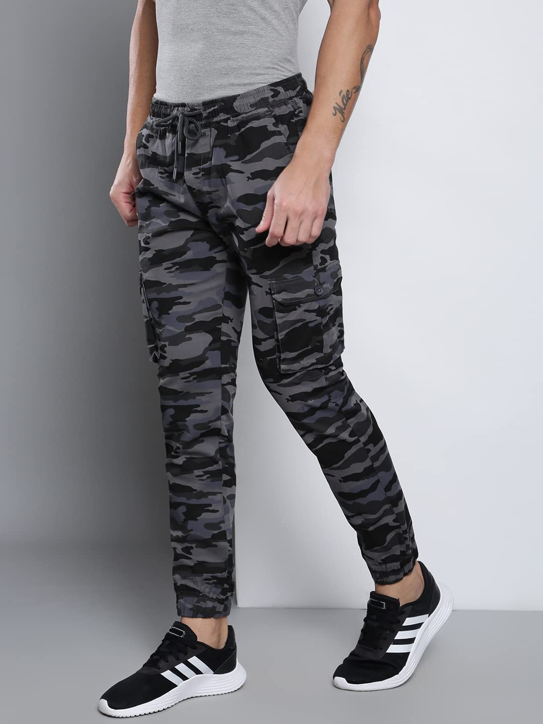 Dennis Lingo Camouflage Print Cotton Mens Casual Drawstring Joggers, Straight Fit, Mid Rise, Ankle Length Athletic Track Pants,