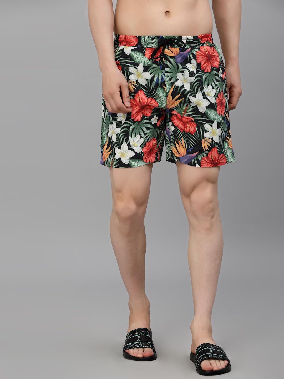 Style Quotient Men Black Floral Printed Sports Shorts